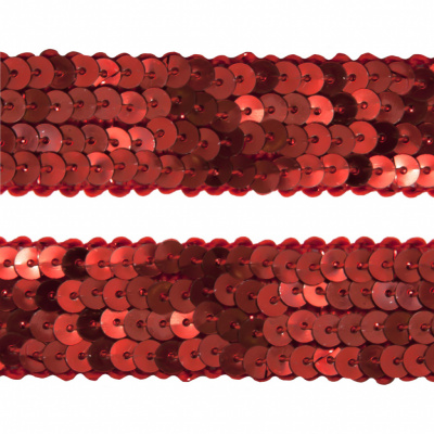 Тесьма с пайетками 3, шир. 20 мм/уп. 25+/-1 м, цвет красный - купить в Твери. Цена: 778.19 руб.