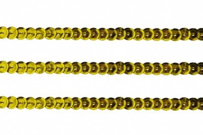 Пайетки "ОмТекс" на нитях, SILVER-BASE, 6 мм С / упак.73+/-1м, цв. А-1 - т.золото - купить в Твери. Цена: 468.37 руб.