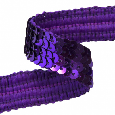 Тесьма с пайетками 12, шир. 20 мм/уп. 25+/-1 м, цвет фиолет - купить в Твери. Цена: 778.19 руб.