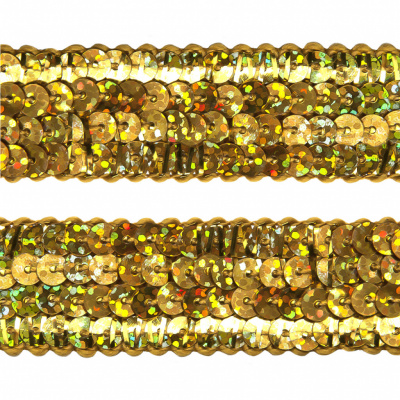 Тесьма с пайетками D16, шир. 20 мм/уп. 25+/-1 м, цвет золото - купить в Твери. Цена: 786.13 руб.
